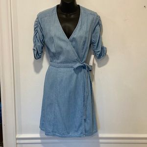 COURT & ROWE Blue Washed Denim Cotton Wrap Dress in XS